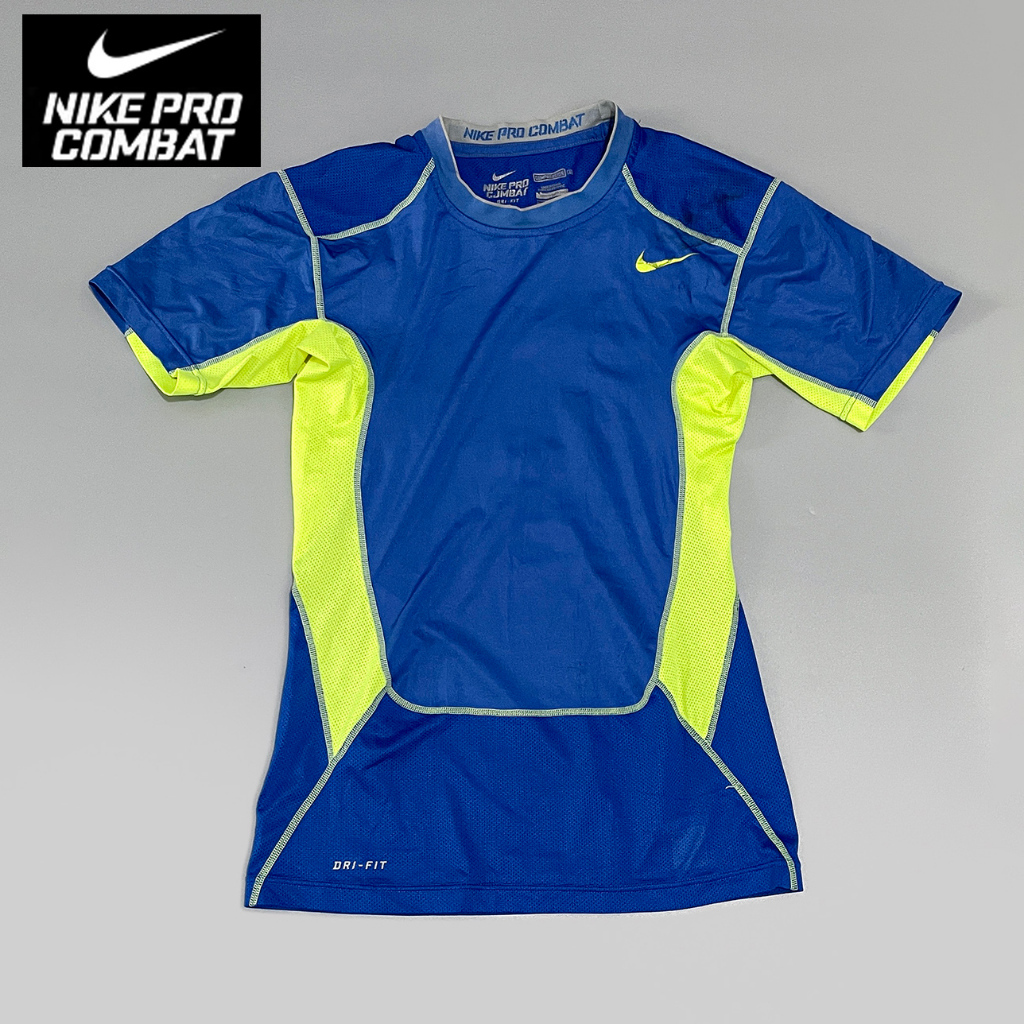 เสื้อกีฬาทรงเข้ารูป Nike Pro Combat สีน้ำเงิน (XL รอบอก 34") (มือ2) ของแท้