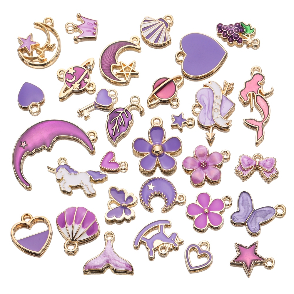 จี้โลหะผสม สีม่วงชวนฝัน สไตล์ผสม 10 ชิ้น/เซ็ต