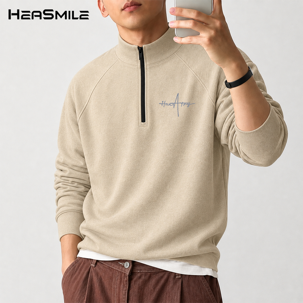 HeaSmile เสื้อแขนยาวผู้ชาย เสื้อคอซิป ผ้าแห้งไว ระบายอากาศดี เนื้อนุ่ม ใส่สบาย (MS32-BKLSGCX)