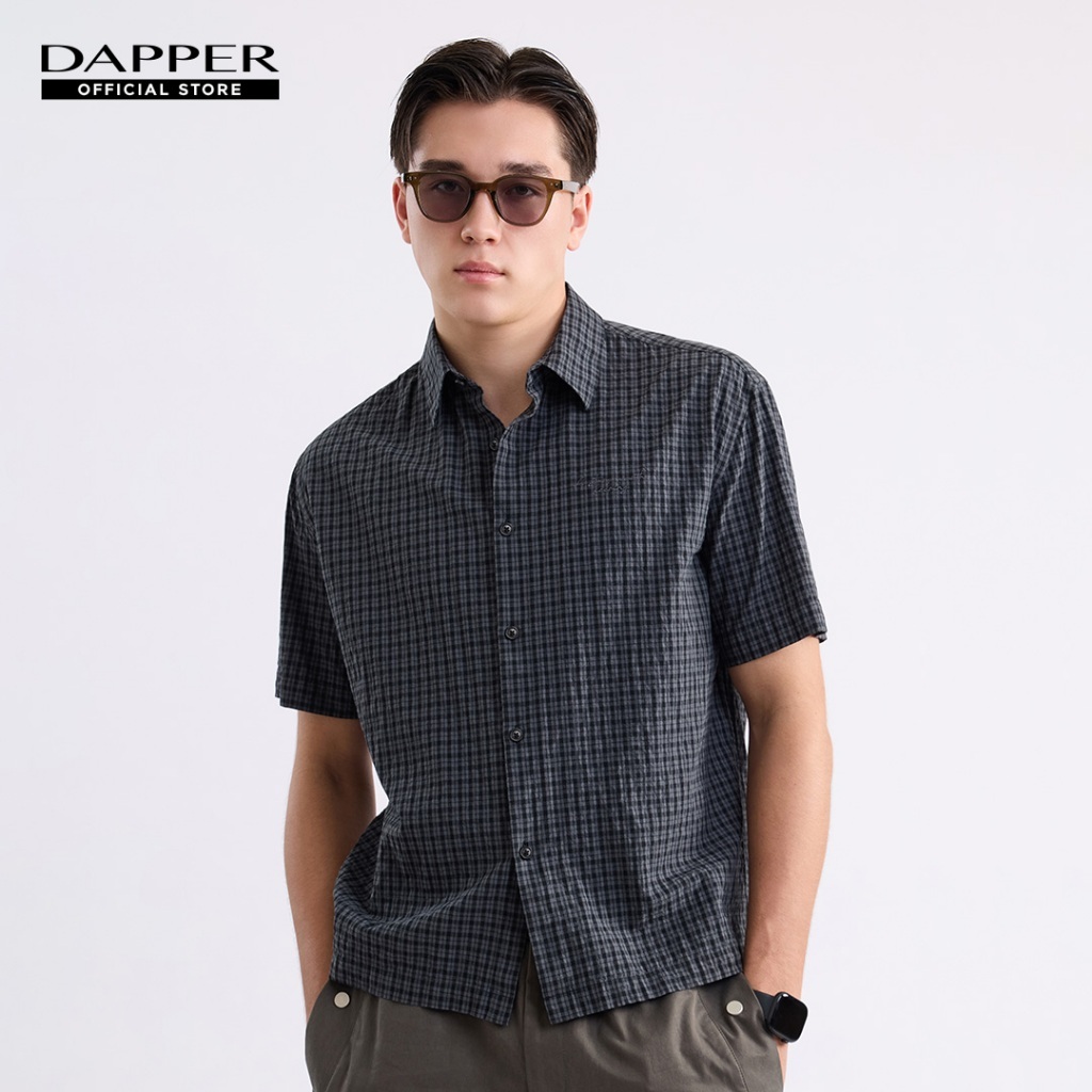 DAPPER เสื้อเชิ้ตแขนสั้น Micro Check Print Shirt สีเทา (BCS/GY/617LS)