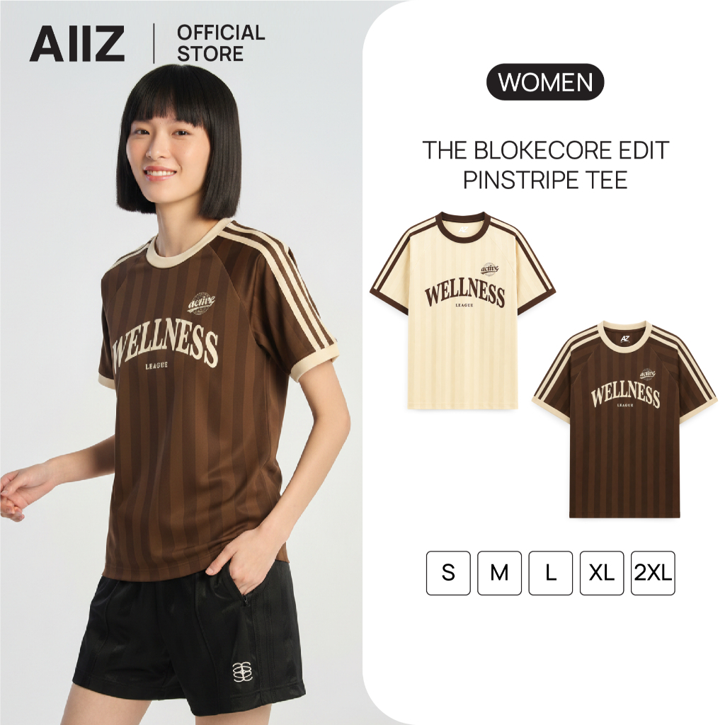 AIIZ (เอ ทู แซด) - AIIZ เสื้อยืดคอกลมแขนสั้นผู้หญิงทอลายทาง AIIZ Women's The Blokecore Edit Pinstripe Tee
