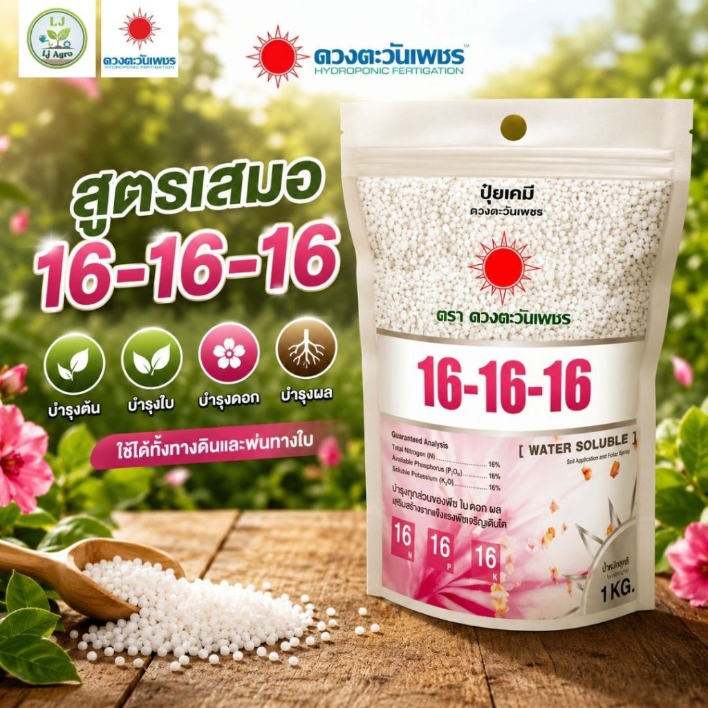 16-16-16 (แบรนด์) 1 kg (ดวงตะวันเพชร) สูตรเสมอ บำรุงได้ทุกส่วน และทุกพืช #แอลเจอะโกร