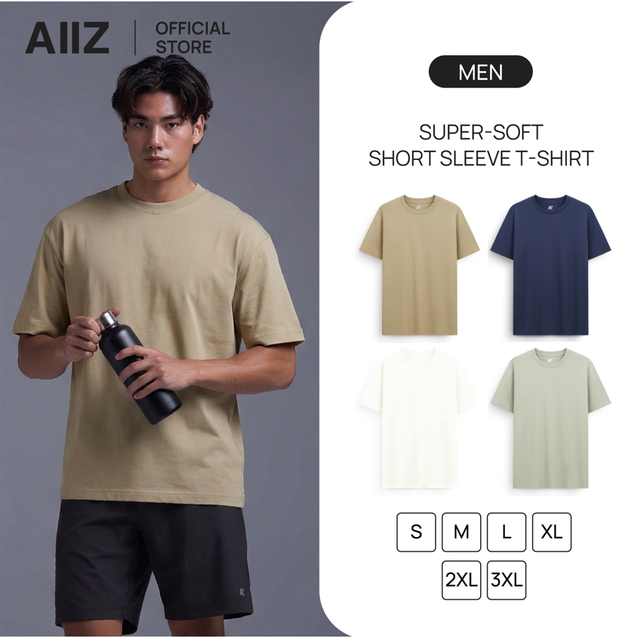 AIIZ เสื้อยืดผู้ชายคอกลมแขนสั้น