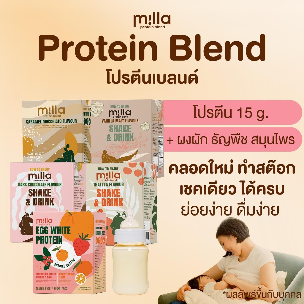 Milla Protein Blend มิลล่า 3 กล่อง *คละรส* (Plant Base / Egg White) โปรตีนหลังคลอด โปรตีนแม่ให้นม