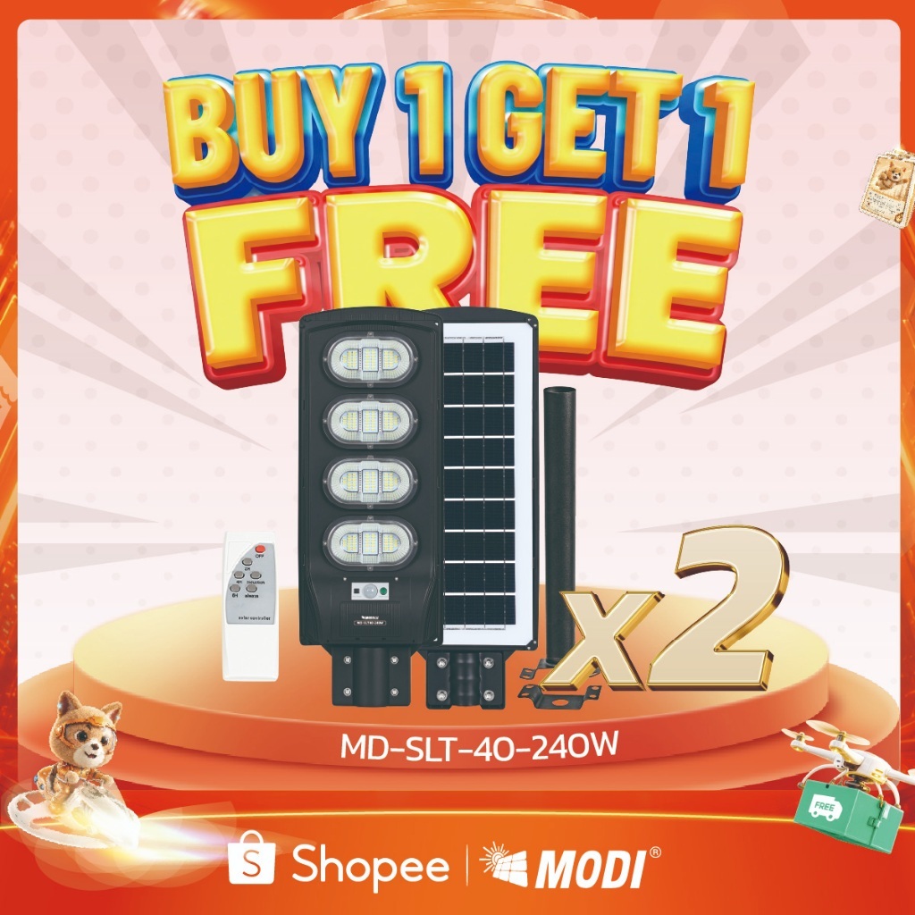 MODI 【ซื้อ1แถม1】ไฟโซล่าเซลล์ LED 180W 240W สำหรับกลางแจ้ง พร้อมรีโมทคอนโทรล โคมไฟพลังงานแสงอาทิตย์