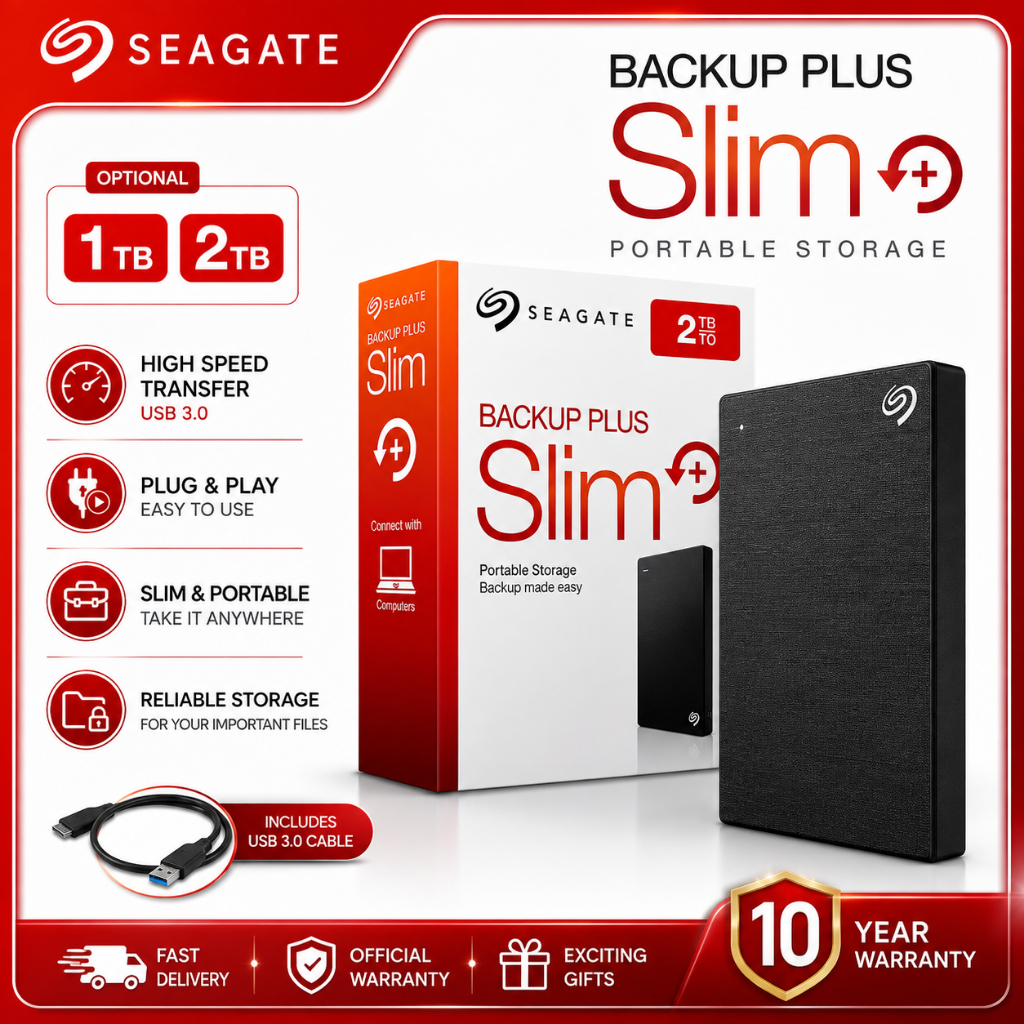 【พร้อมส่ง】Seagate Backup Plus Slim External Harddisk 1TB 2TB USB 3.0 Portable HDD ฮาร์ดดิสก์พกพา รับ