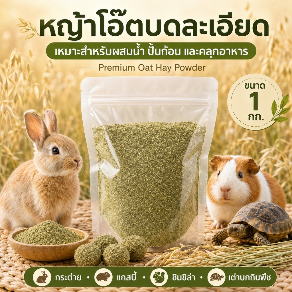 หญ้าโอ๊ตบดละเอียด 1 กก. | Oat Hay Powder 100%