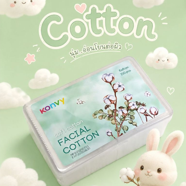 C001 สำลีเช็ดหน้า Konvy 150 แผ่น