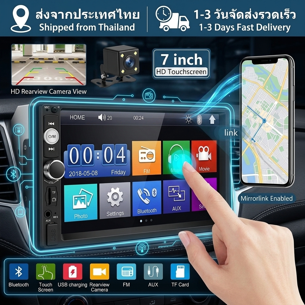 【จัดส่งจากกรุงเทพ】 จอ 7 นิ้ว รถยนต์ HD 7010B เครื่องเล่น MP5 ในรถยนต์ ระบบเสียงHIFI เครื่องเสียงรถยน