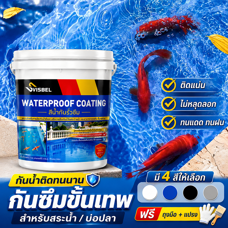 SVISBEL กาวกันน้ำรั่วซึม 1KG 4สี สีกันซึมบ่อปลา สีทากันรั่วซึม เคลือบกันน้ำหลังคา ผนัง พื้น หลังคา ระเบียง บ่อปลา