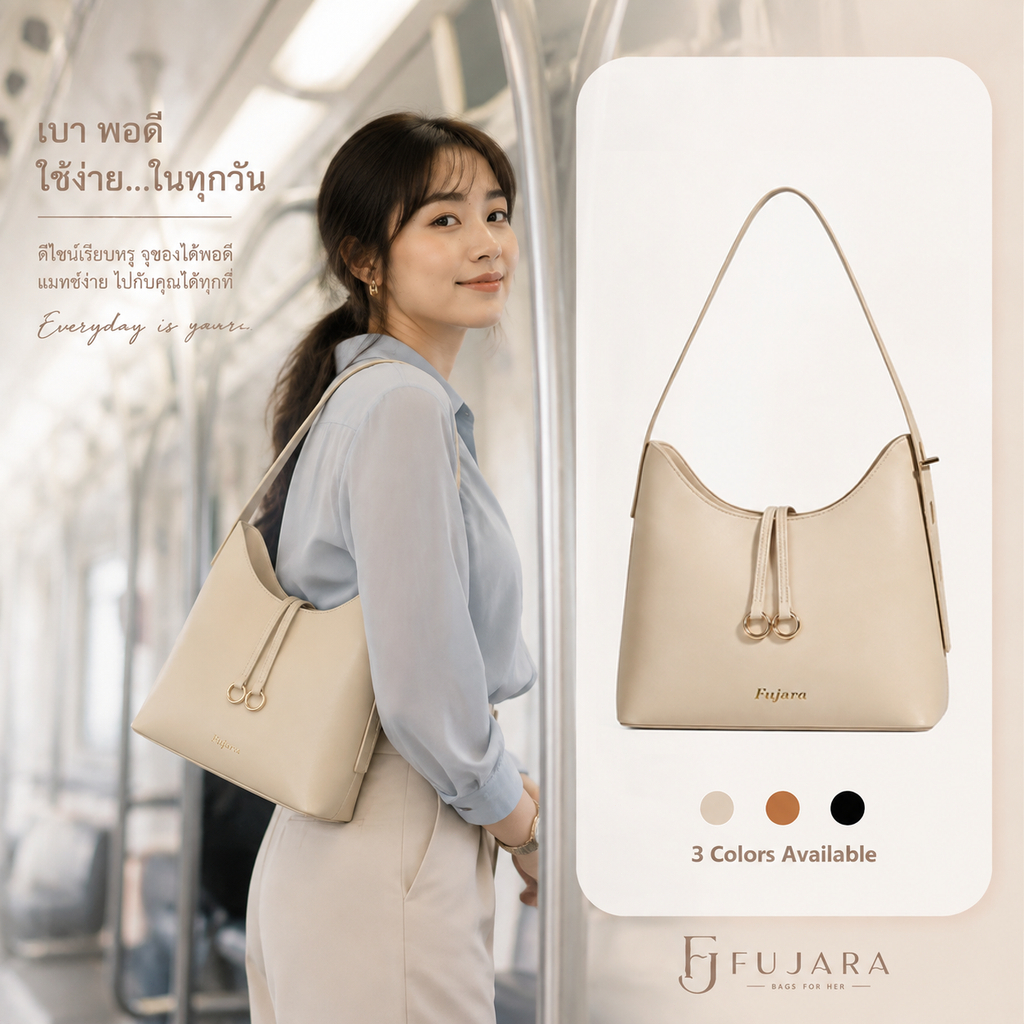 FUJARA Tote Bag กระเป๋าสะพายข้างผู้หญิง สายปรับความยาวได้ กระเป๋าทรงถังความจุใหญ่ สไตล์มินิมอล เหมาะไปทำงาน และไปเที่ยว