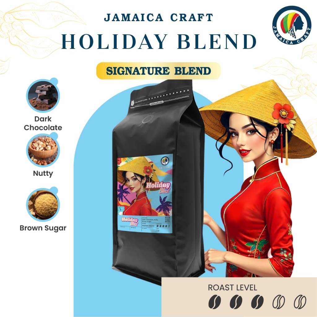 Jamaica Craft Roastery เมล็ดกาแฟคั่วกลาง-เข้ม (1000g) 'Holiday Blend' /  RBHO404