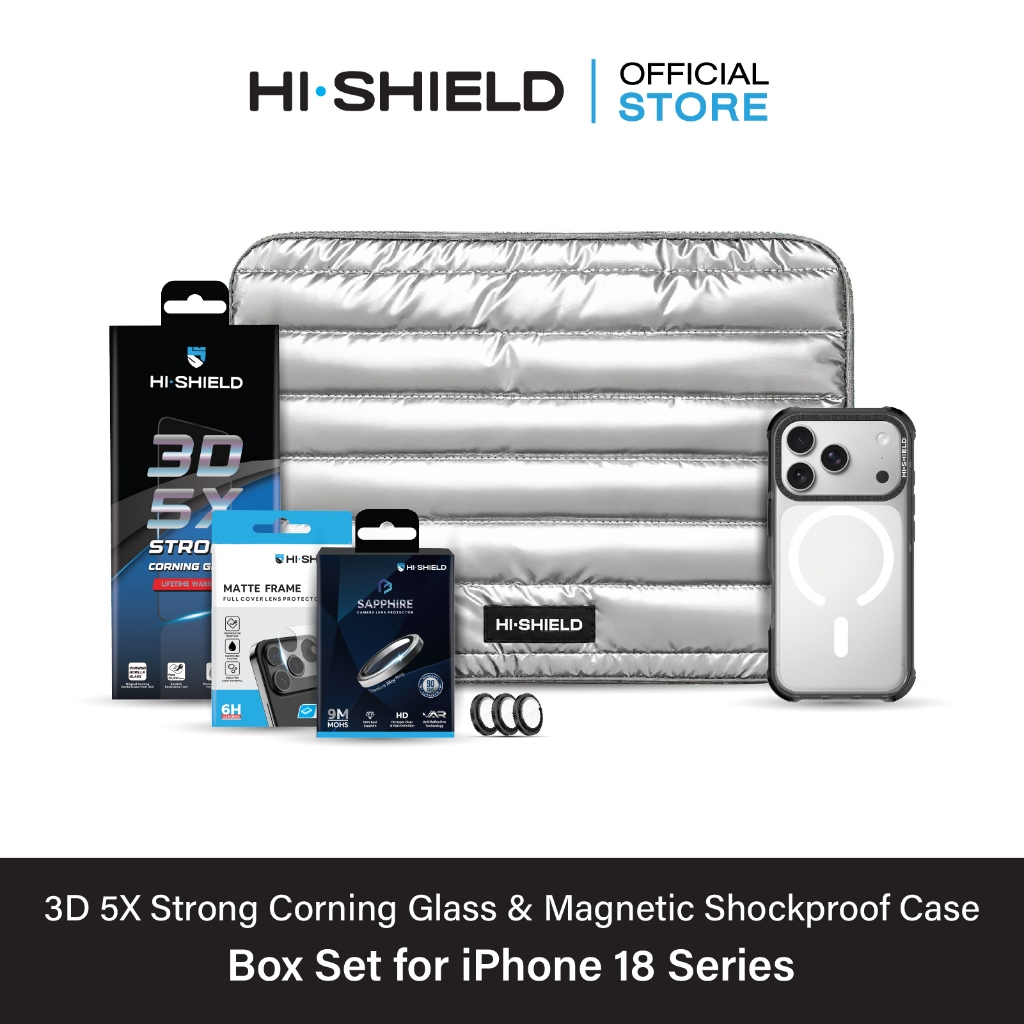 [iPhone18] HI-SHIELD 3D 5X Strong Corning Glass Box Set [BS1-5X] - ฟิล์มกระจก ฟิล์มกล้อง เคสกันกระแทก 3 ม. [+ชุดติดตั้ง]
