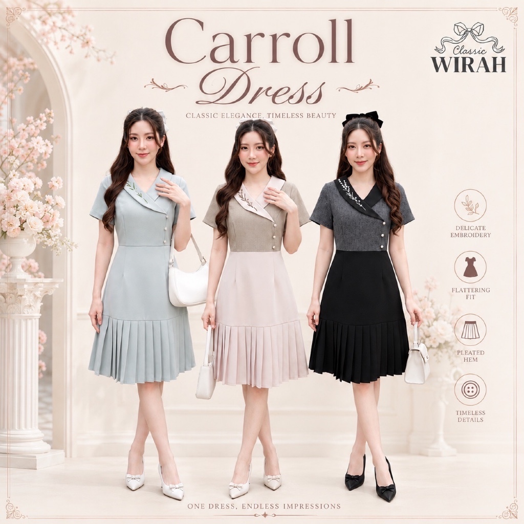 DW509Carroll Dress แคโรล ชุดเดรสสั้นทรงเข้ารูป กั๊กผ้าทอท็อปดายทวีด (Top Dyed Tweed) คอปกเทเลอร์ทรงกล้วยหอมผ้าพื้นบา