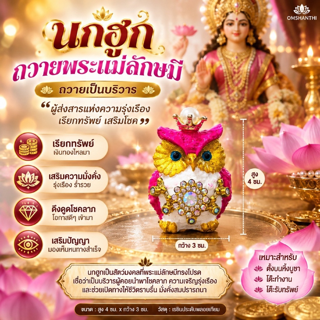 นกฮูกถวายพระแม่ลักษมี นกฮูก บริวาร เสริมความมั่งคั่ง โชคลาภ ปัญญา และความอุดมสมบูรณ์ 1 ตัว และ 1 คู่