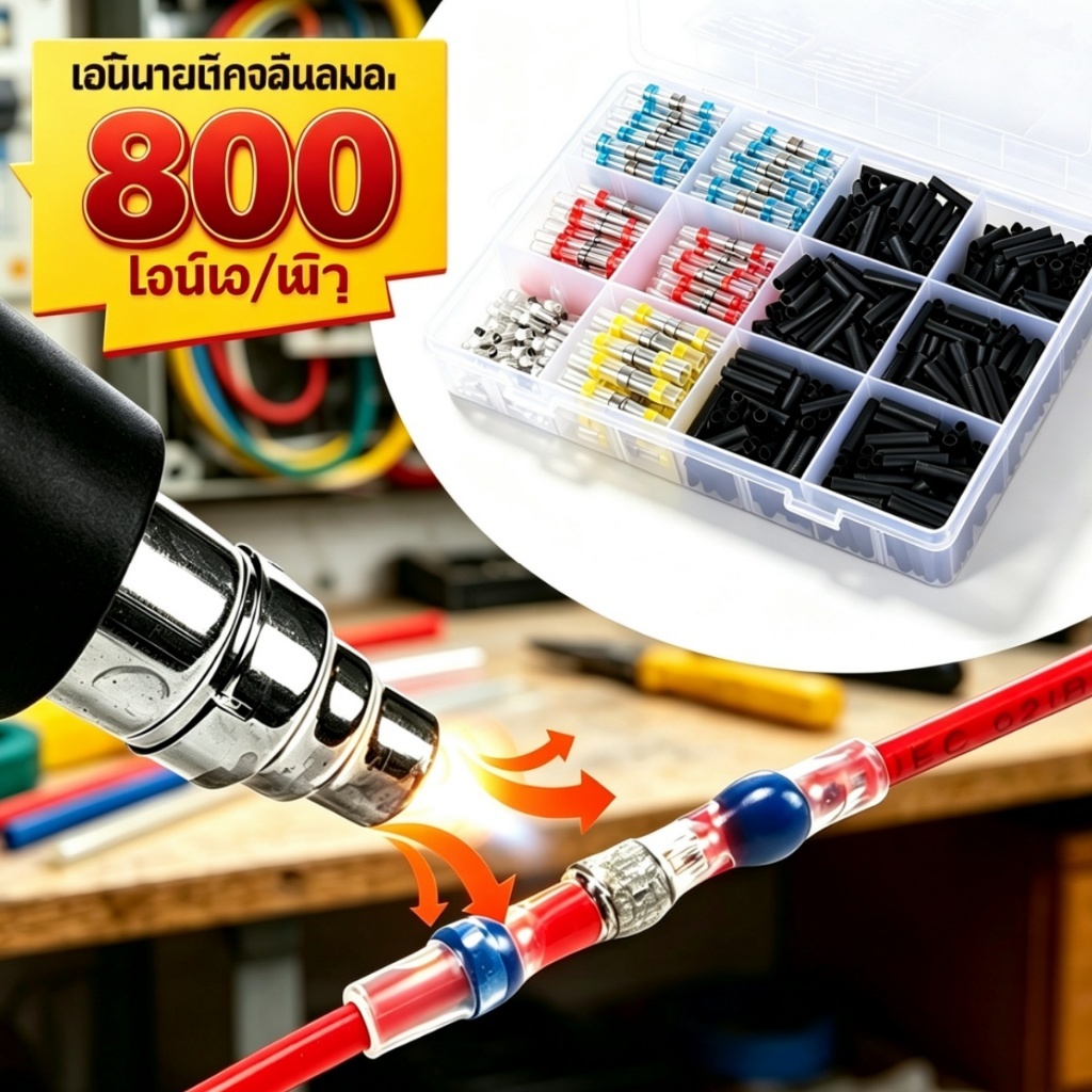 800 ชิ้น ประสาน ขั้วต่อสายไฟและปลอกท่อหดแบบใช้ความร้อน ชุด ขั้วต่อก้นกันน้ำ