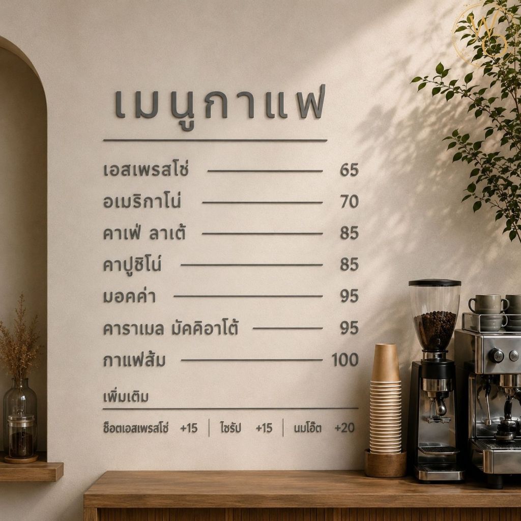 ตัวอักษรภาษาไทยอะคริลิคขนาด 3 6 และ 10 ซม. อะคริลิคหนา 3 มิล ตกแต่งห้องนอน ร้านอาหาร สีเทา