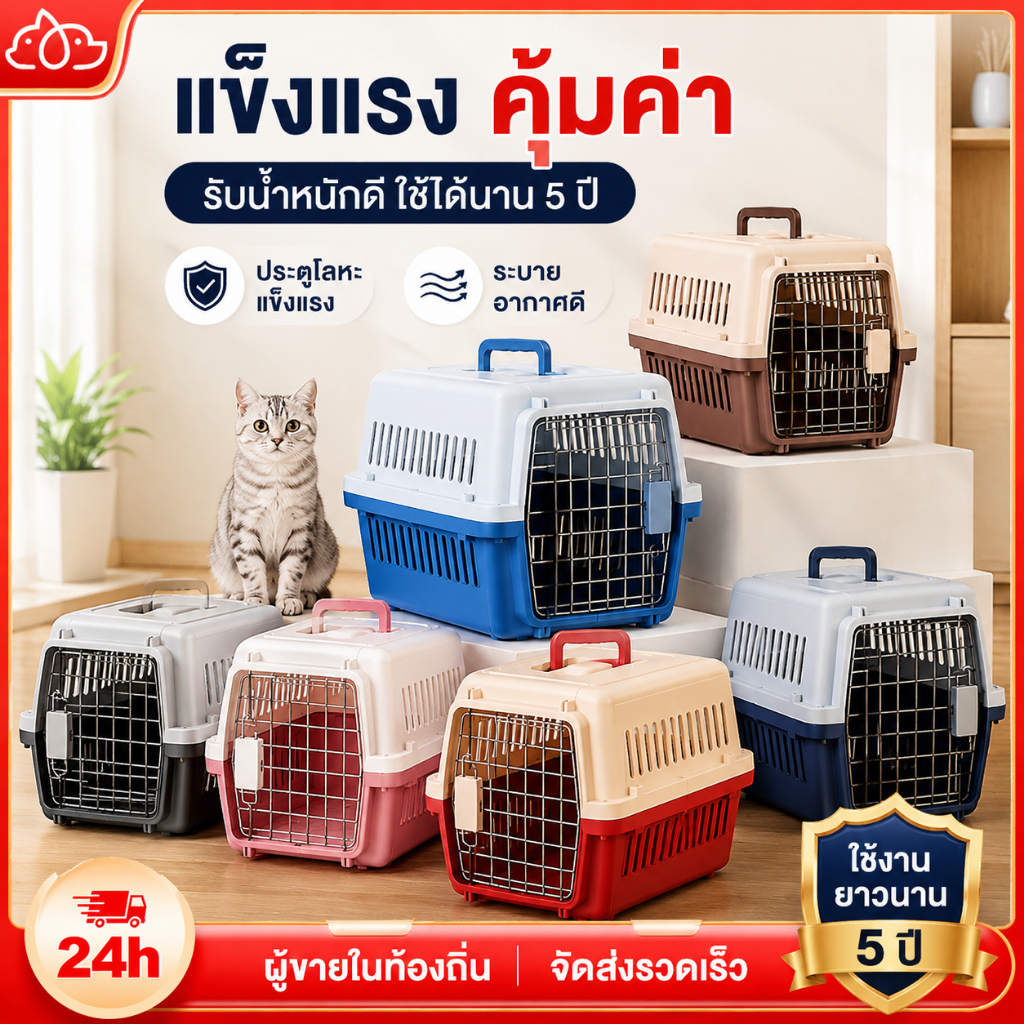 กล่องใส่สัตว์เลี้ยง กรงเดินทาง สำหรับสุนัขและแมว มี3ไซส์ กรงหิ้ว กล่องเดินทางสัตว์เลี้ยง ล็กพกพาง่า