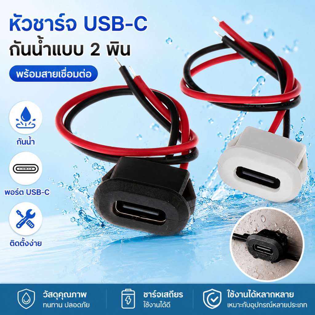 LEMO-T ซ็อกเก็ตขั้วต่อตัวเมีย2Pin USB-C กันน้ำพร้อมหัวเชื่อมสายชาร์จ