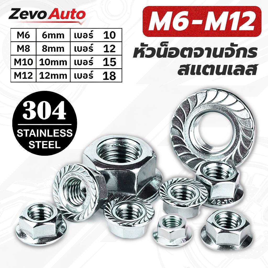 น๊อตตัวเมีย แหวน เกลียวมิล เบอร์ M6/ M8/ M10/ M12 น็อตกันคลาย หัวน๊อตจาน เหมาะซ่อมรถมอเตอร์ไซค์ รถยนต์