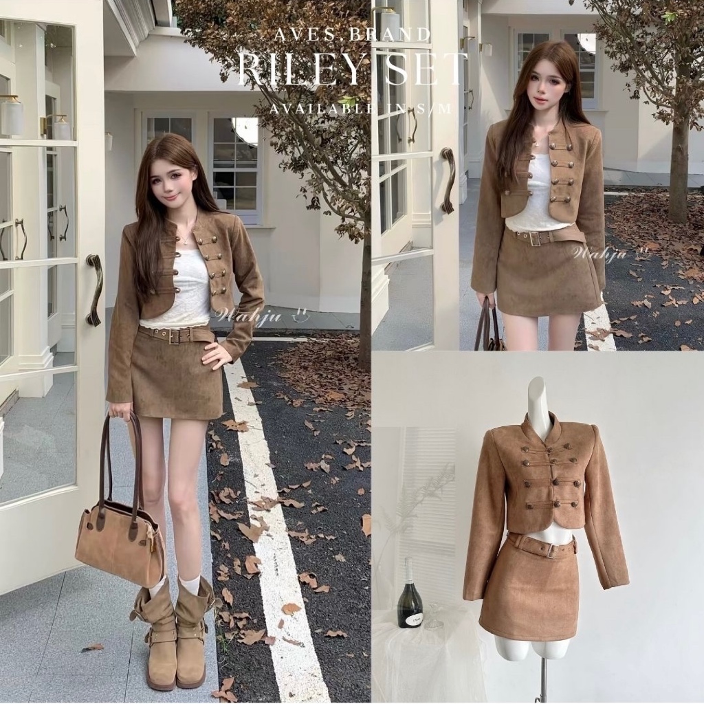 AVES.BRAND RILEY SET ชุดเซ็ตแจ็คเก็ตหนัง กระโปรง