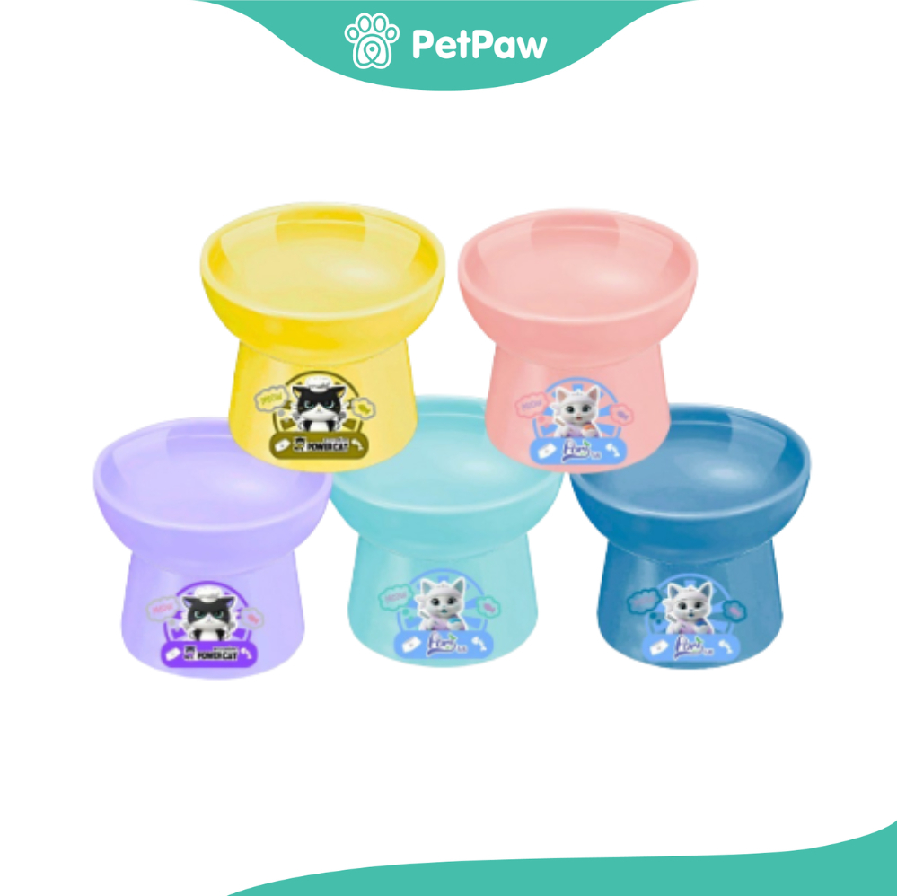 [สำหรับแถมเท่านั้น] ชามอาหารสำหรับสัตว์เลี้ยง ลาย Power Cat จำนวน 1 ชิ้น [คละสี]