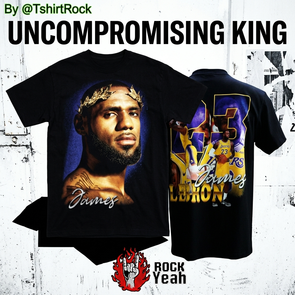 เสื้อยืด Dennis Rodman ลาย LEBRON JAMES เสื้อ LeBron James King James สวมมงกุฎ สีดำ TDO7157