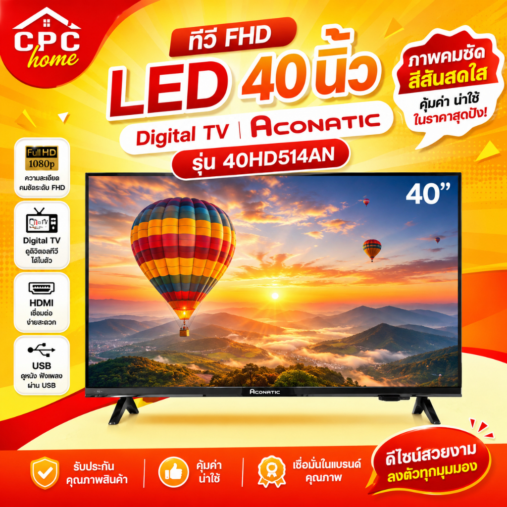 ACONATIC ทีวี FHD LED 40 นิ้ว Digital TV รุ่น 40HD514AN รับประกันตัวเครื่อง 1 ปี