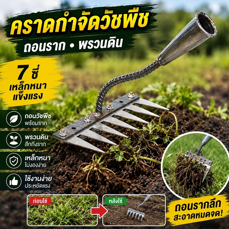 ✨30ปีไม่พัง! ⛺คาดหญ้าเหล็ก มาพร้อมใบมีดคม อุปกรณ์ทำสวน ปรับหน้าดิน คราด ปักดินได้ง่าย คราดถากหญ้า ปลายคราดคม คราดหญ้า