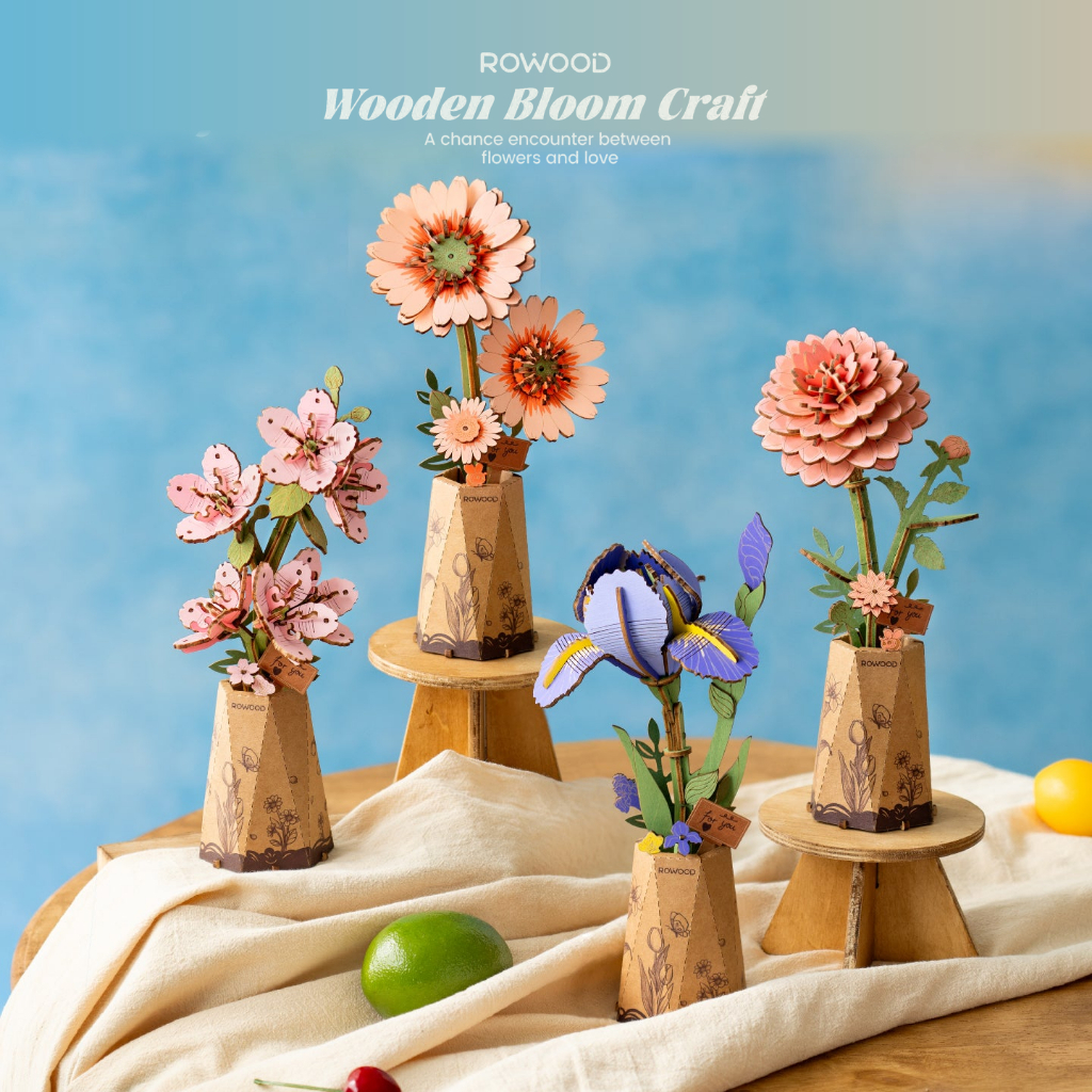 [ ส่งจากกทม.] Rowood Wooden Bloom Craft ดอกไม้ DIY ประกอบง่าย | ตัวต่อไม้ ดอกไม้ ของแต่งบ้าน ชุดโมเดลตัวต่อไม้