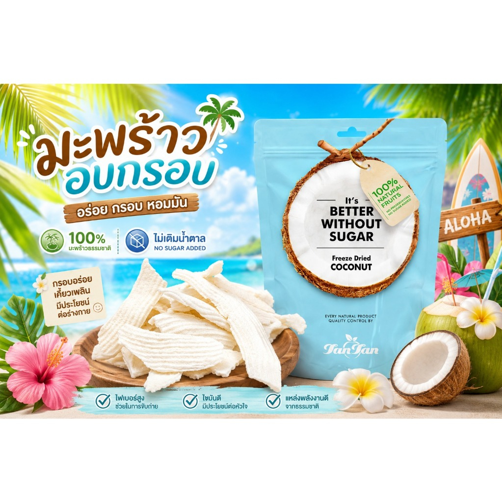 TAN TAN Freeze Dried Coconut 30 G. มะพร้าวอบกรอบ 30กรัม