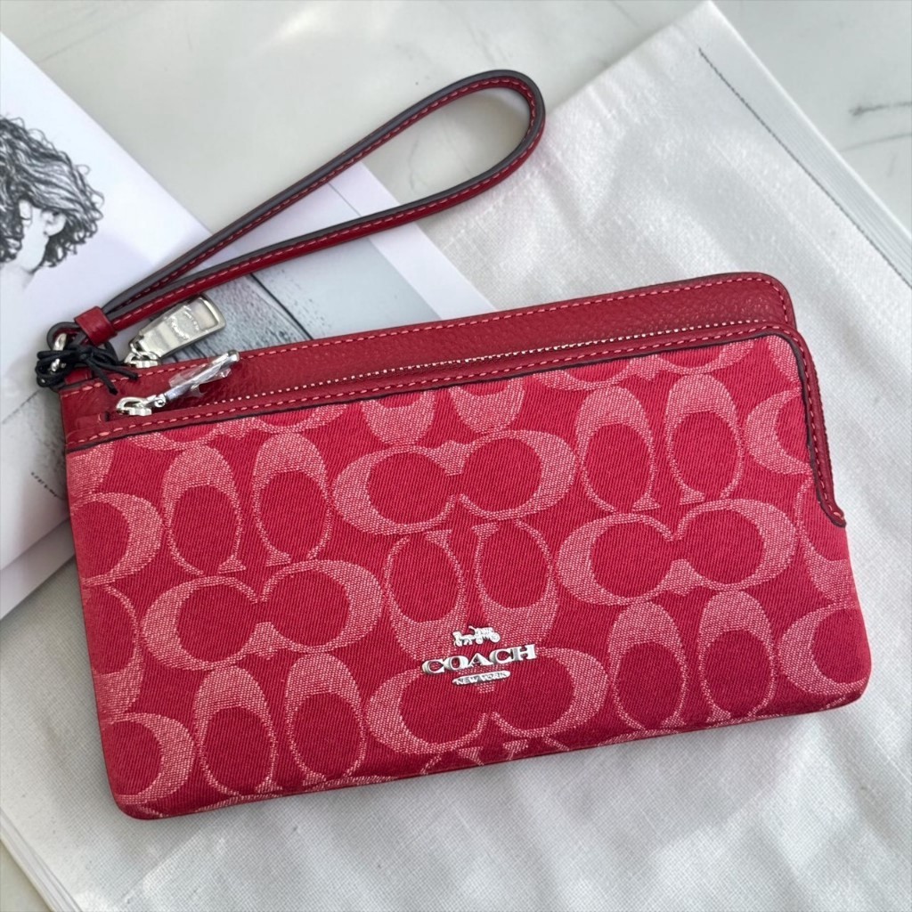 COACH Double Zip Wallet In Signature Canvas C5576 (กระเป๋าคล้องมือ2ซิป SizeL)