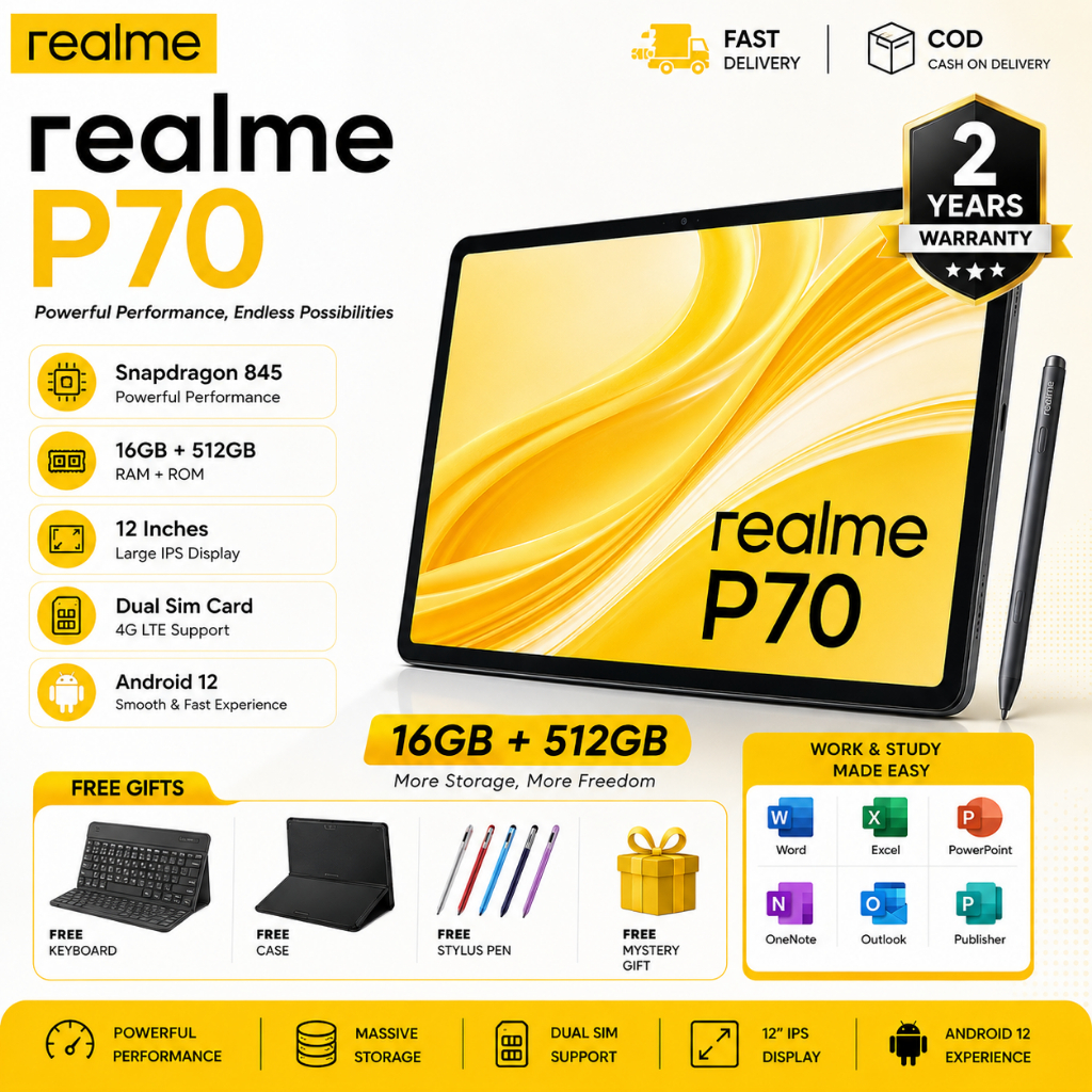 🔥 Realme Pad P70 | 16GB+512GB | 12" Tablet | Android 12 | รองรับซิม + WiFi | ส่งฟรี 🎁