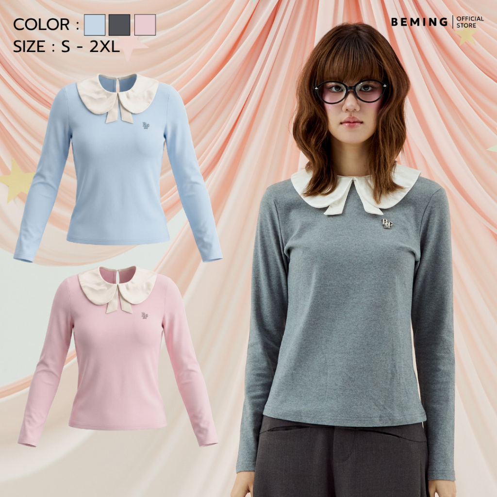Bemingtop1256(S-2XL) - Riby Top - เสื้อแขนยาวคอบัวเพิ่มความน่ารักด้วยโบว์ด้านหน้า