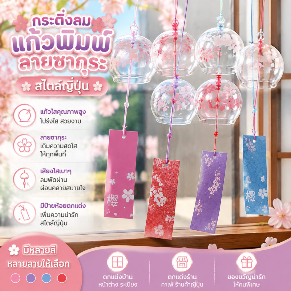 LEMO-T กระดิ่งลมแก้วญี่ปุ่นเครื่องประดับในสวนแขวนหน้าต่างในร่มงานฝีมือรูปปลาค็อด