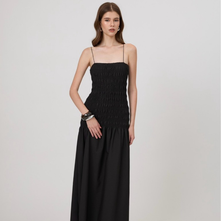 [ Fabrique.co ] - Nina Maxi Smock Dress ชุดเดรสกระโปรงยาว แฟชั่นผู้หญิง