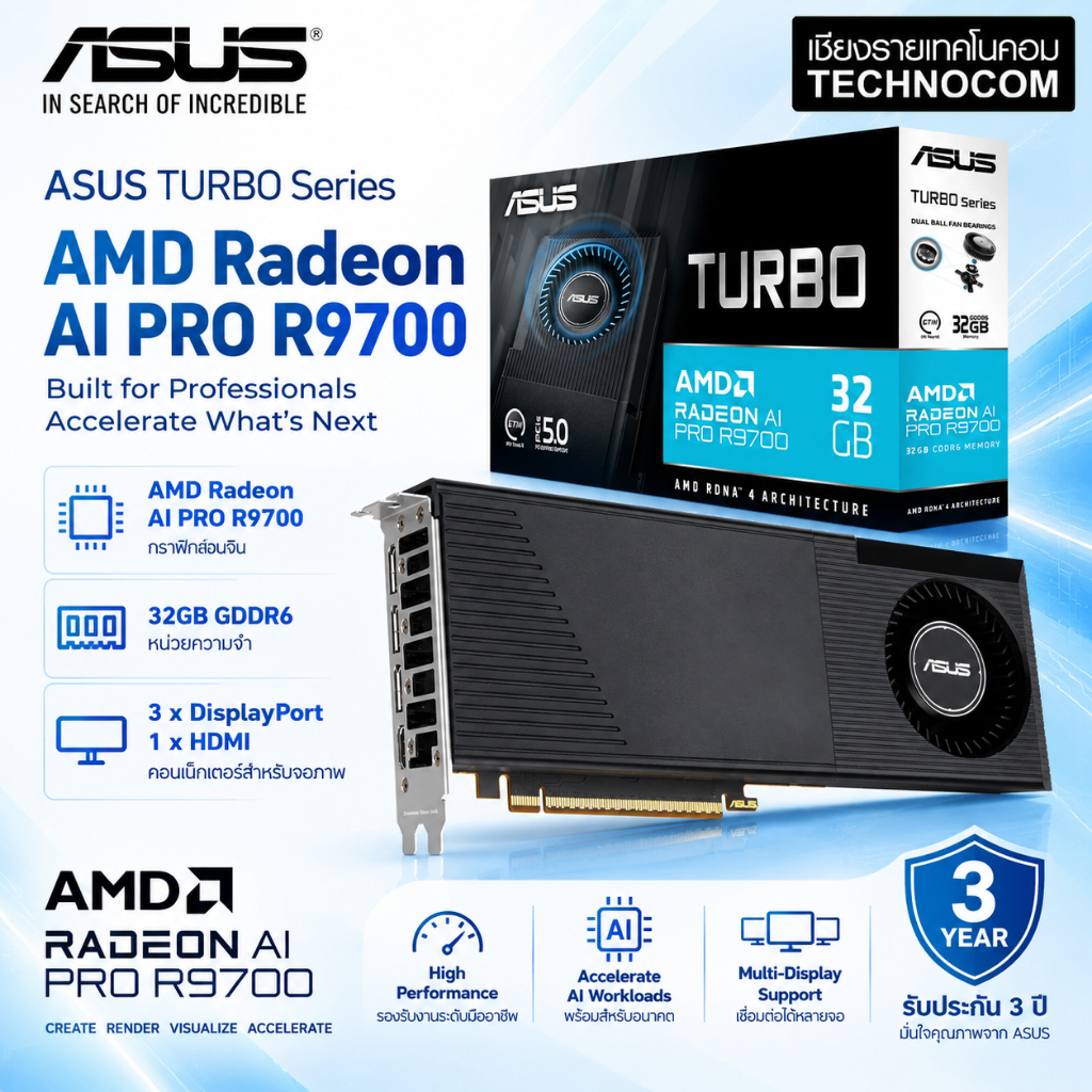 ASUS TURBO AMD RADEON AI PRO R9700 32GB (90YV0MN0-M0NA00)