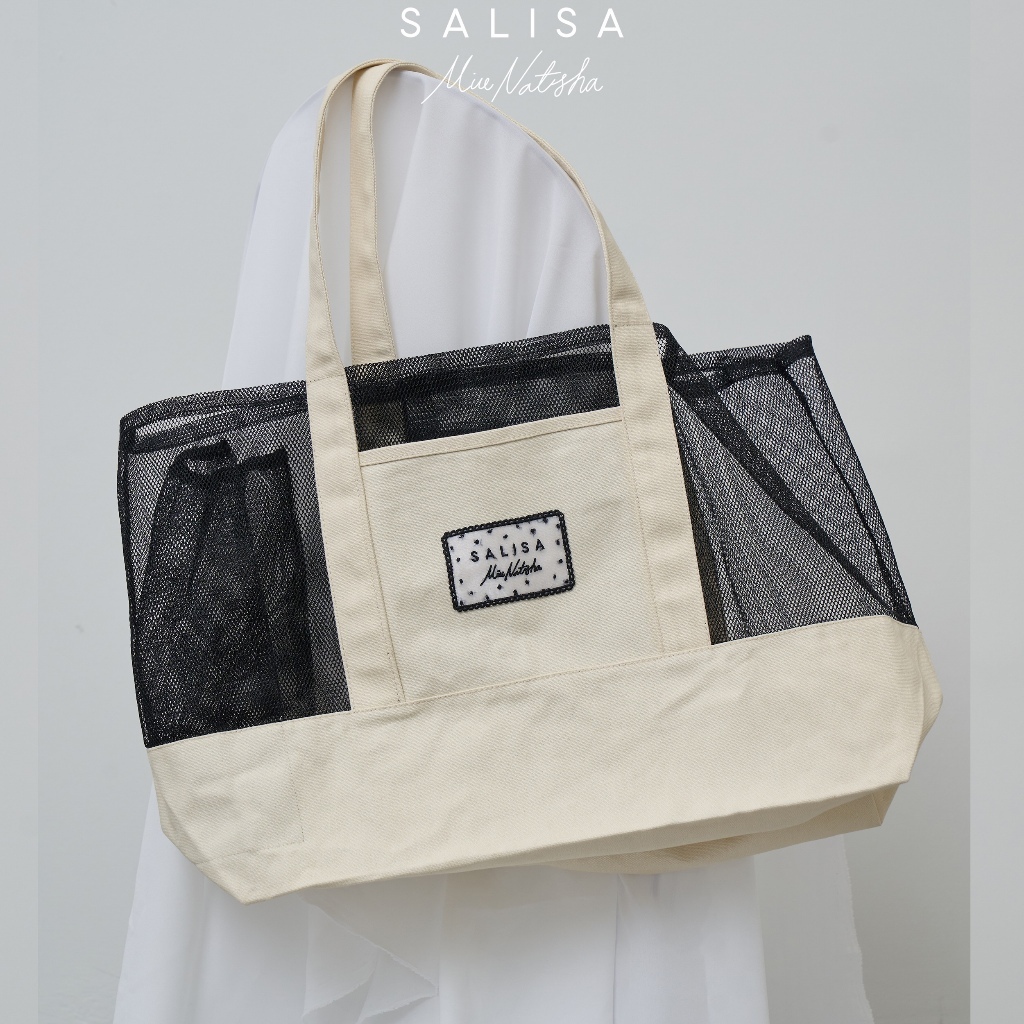 SALISA x Miu Natsha -  MN MESH CANVAS FW26 TOTE (Extra Shoe Bag) *PRE-ORDER 1 WEEK Black*