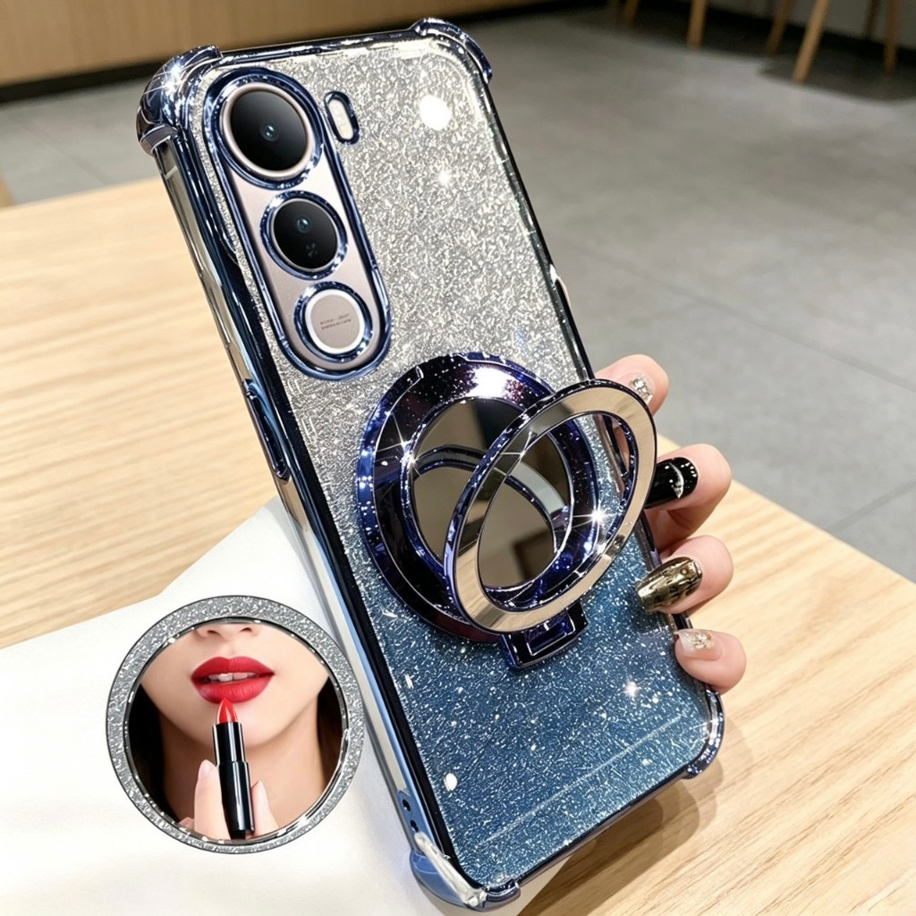 เคสหรูหรา กากเพชร 2in1 ขาตั้ง สำหรับ VIVO V40 V40Lite เคสขอบเงา กากเพชร ขาตั้งกระจก