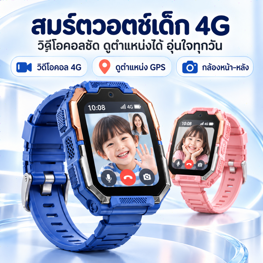 นาฬิกาเด็ก 4G Kids Smart Watch ใส่ซิมได้ วิดีโอคอล GPS ติดตามตำแหน่ง กล้องคู่ SOS ถอดออกคล้องคอได้