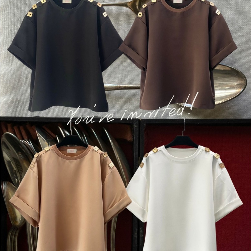 อก51เสื้อคอกลมแขนเบิ้ลทรงสวยแต่งสอยอะไหล่งานเรียบหรู ดูแพงมาก เนื้อผ้าดีใส่สบายสุด