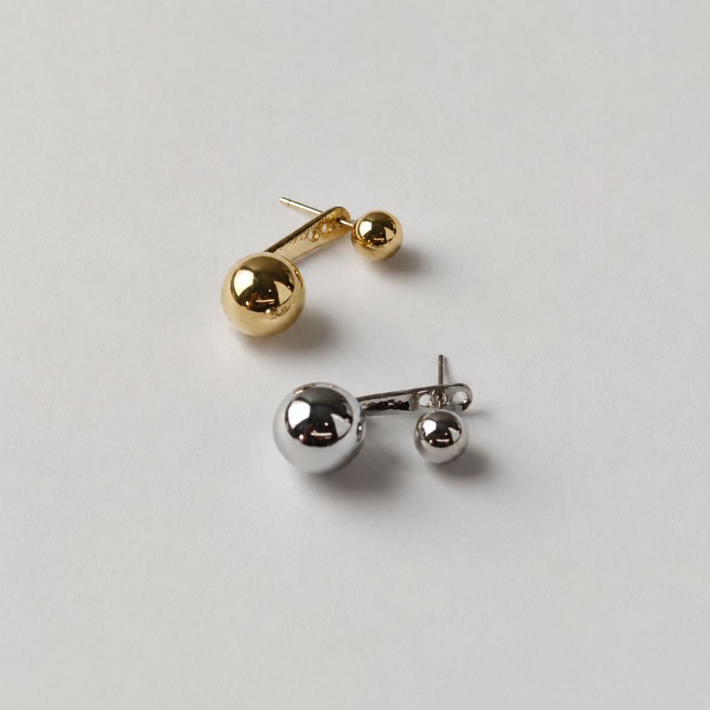 nnlin. Adjustable Double Ball ต่างหูเม็ดกลม ใส่แยกชิ้นใส่ได้ (ก้าน S925)