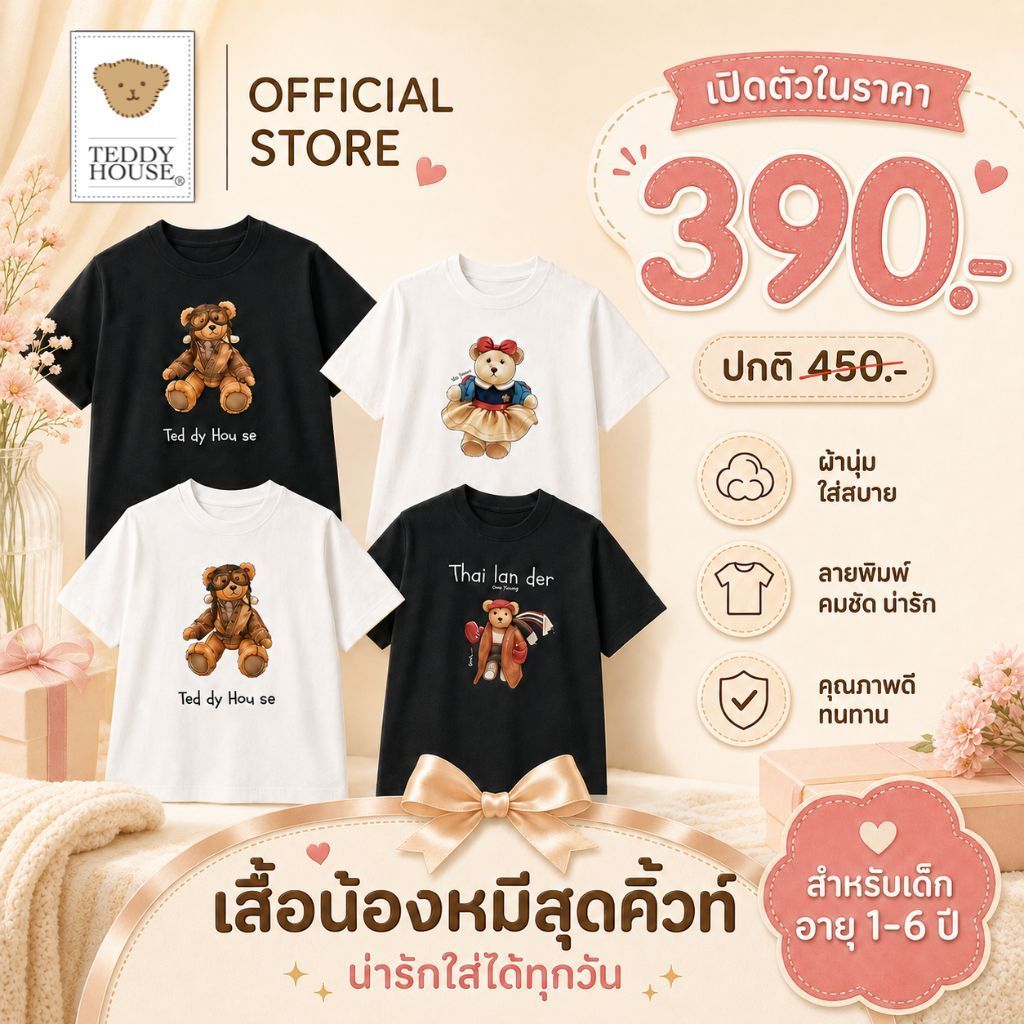 Teddy House : (Pre-Order) TEDDY KIDS TEE เสื้อยืดเด็กสีคลาสสิก เนื้อผ้า Cotton 100% ใส่สบาย น่ารักทุกวัน แมตช์ง่าย