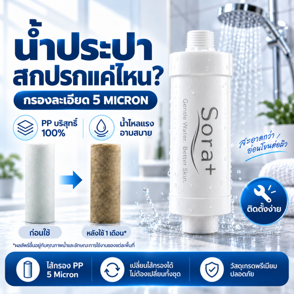 [กรอง1 ชิ้น] Sora+ กรองน้ำฝักบัว Shower Filter 5 ไมครอน กรองเศษสนิม ตะกอน และสิ่งสกปรก