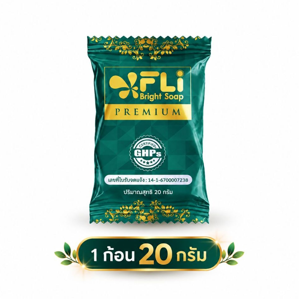FLI Premium bright soap (ก้อนเขียวเล็ก 20 g.) สบู่เอฟแอลไอ พรี่เมี่ยม สบู่สมุนไพร FLIเขียว สบู่FLI