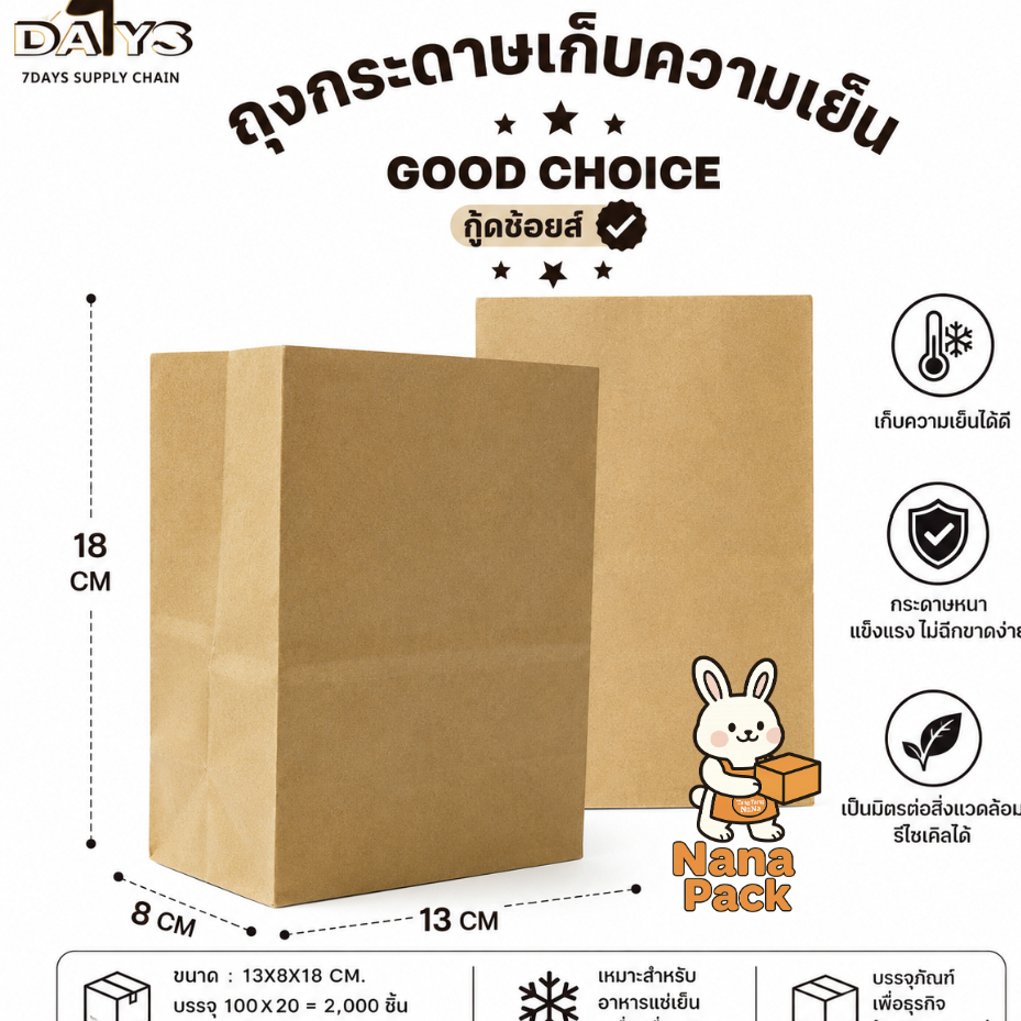 [ยกลัง] Good Choice ถุงเก็บความเย็น ถุงกาแฟ ถุงกระดาษ 150 แกรม ไม่พิมพลาย 20แพ็ค/ลัง ยกลัง 2000 ใบ