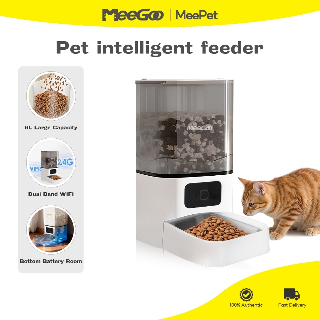 MeeGoo เครื่องให้อาหารสัตว์เลี้ยง Smart Automatic Pet Feeder 6L เครื่องให้อาหารอัตโนมัติ ควบคุมผ่านแ