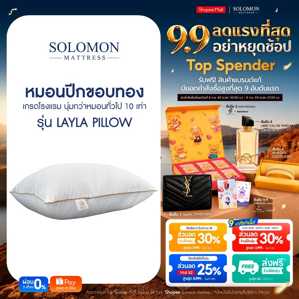 Solomon หมอนหนุนใยขนห่านเทียม รุ่น Layla Pillow นุ่มฟู รองรับคอและไหล่ หลับสบายตลอดคืน