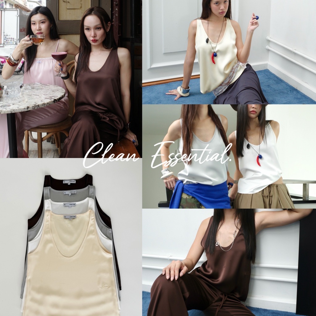 LOONNYSTORE เสื้อกล้าม รุ่น CLEAN ESSENTIAL TANK ผ้าซาตินพรีเมี่ยม ดีไซน์เรียบหรู ทรงหลวม ใส่สบาย คอกว้าง ดีเทลปักโลโก้