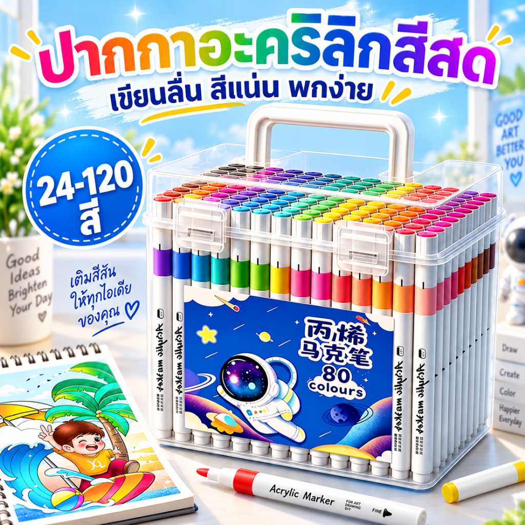 ปากกามาร์เกอร์อะคริลิค กันน้ำ 24/36/48/60/80/100/120 สี เขียนบนกระจก พลาสติก โลหะ เครื่องเขียน วาดรูป